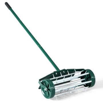18 Inch Premium Rolling Lawn Aerator with Spike Roller - craftmasterslate