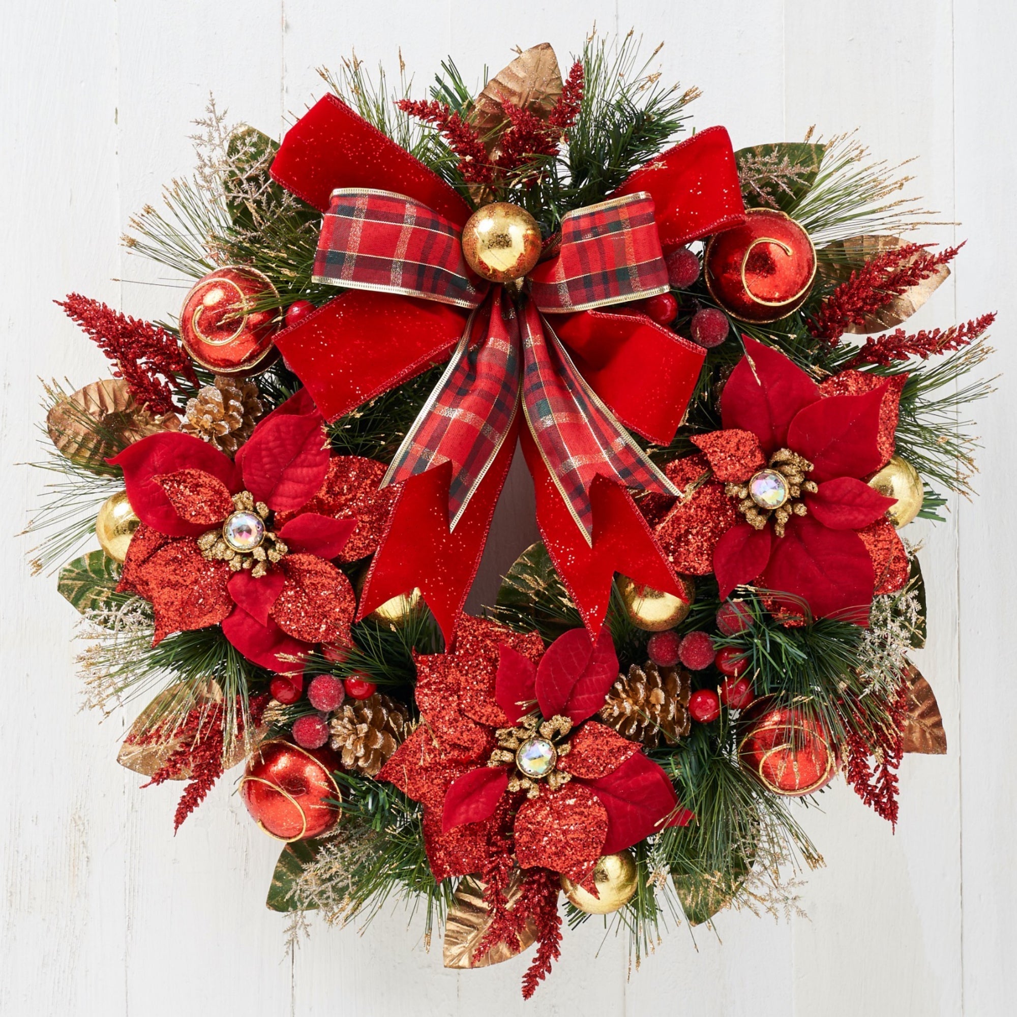 22-inch Festive Red Poinsettia Holiday Wreath - craftmasterslate