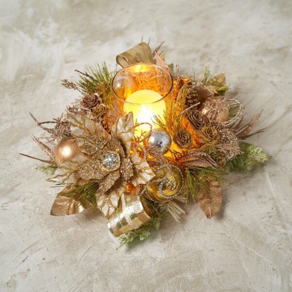 Champagne Gold Poinsettia Candle Holder for Christmas Hurricane - craftmasterslate