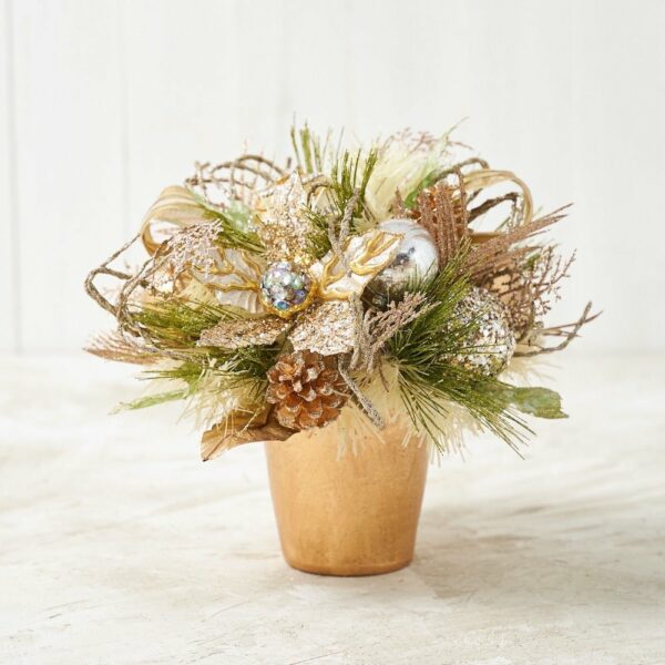 Champagne Gold Poinsettia Centerpiece with Pot for Christmas - craftmasterslate