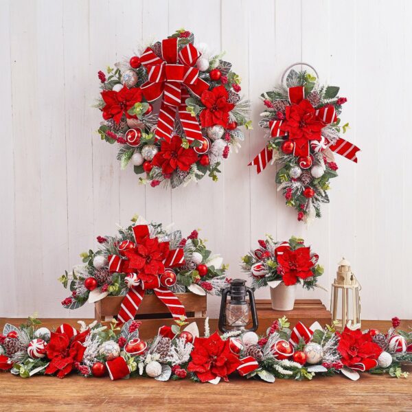 Christmas Frosted Red Poinsettia Teardrop Swag - craftmasterslate