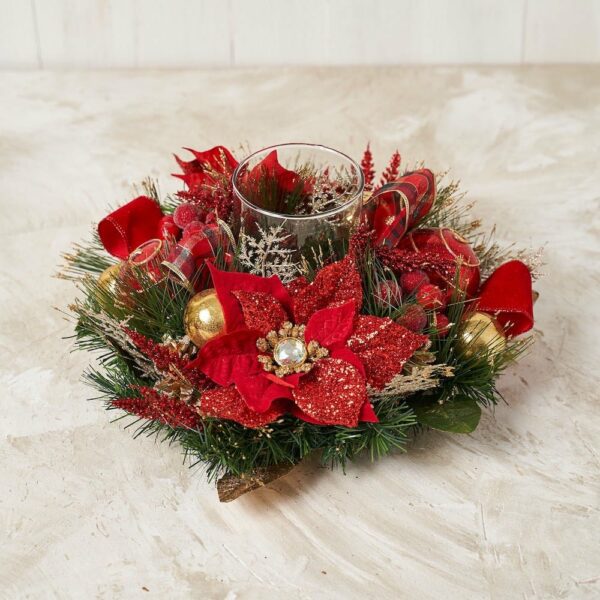 Christmas Red Poinsettia Hurricane Candle Holder - craftmasterslate
