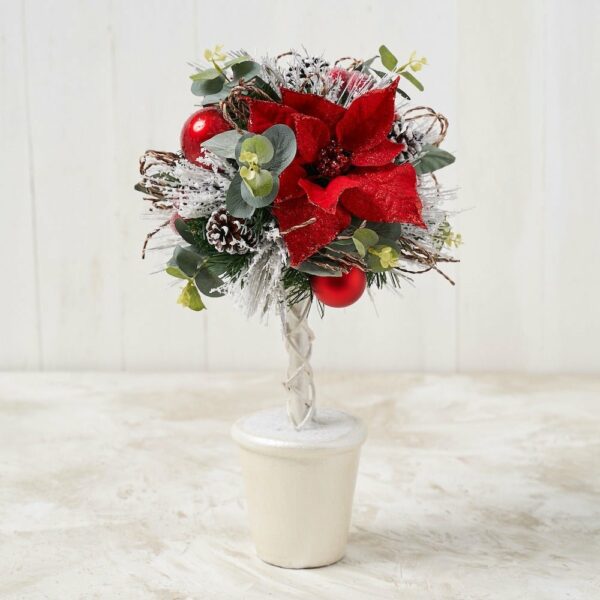 Christmas Red Poinsettia Topiary in White Pot - craftmasterslate