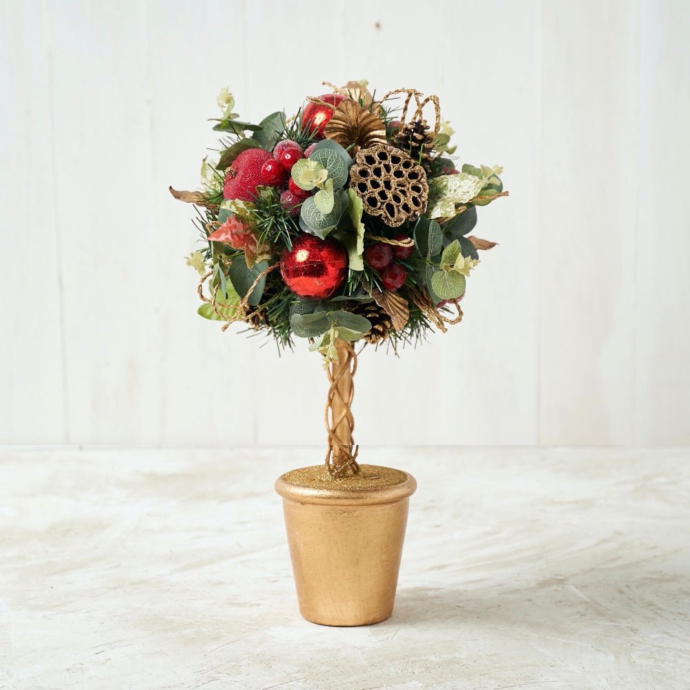 Red Plaid Lotus Pod Christmas Topiary - craftmasterslate