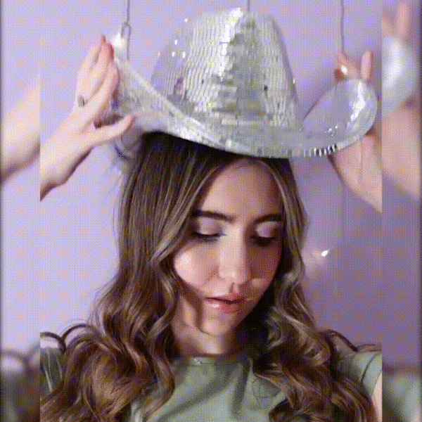 Shimmering Silver Mirror Disco Cowboy Hat for Women - craftmasterslate